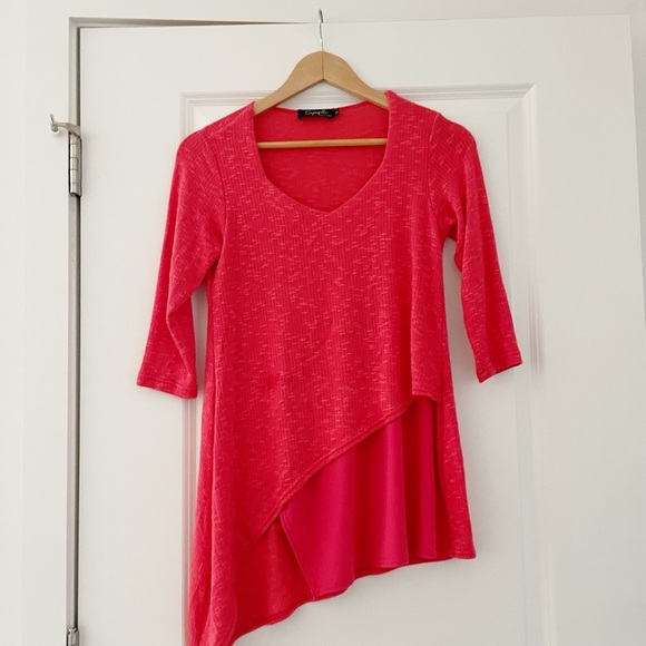 Sympli Layered Rib Knit Sweater Tunic Asymmetrical Coral - Picture 1 of 5